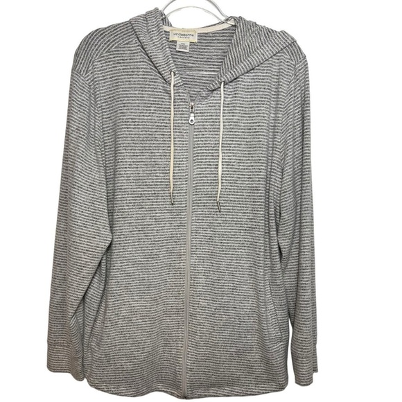 Liz Claiborne Weekend Zip Up Hoodie Gray w White Stripes Pockets Size XXL - Picture 1 of 5